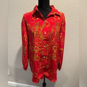red and gold button down